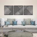 طقم 3 تابلوهات حائط خشبية هندسية مودرن باللون الأسود - ديكور عصري