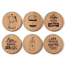 طقم 6 كوستر خشبي لمحبي القهوة — حامل أكواب بتصميمات Coffee محفورة