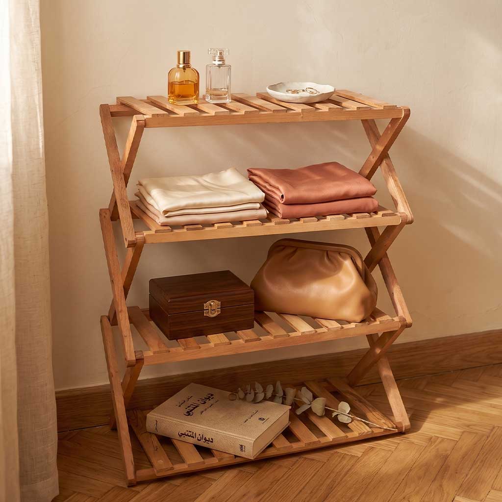 وحدة أرفف خشب زان طبيعي قابل للطي Vanity Station