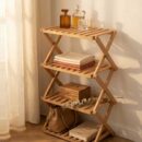 رف عوارض خشب زان طبيعي قابل للطي Vanity Station