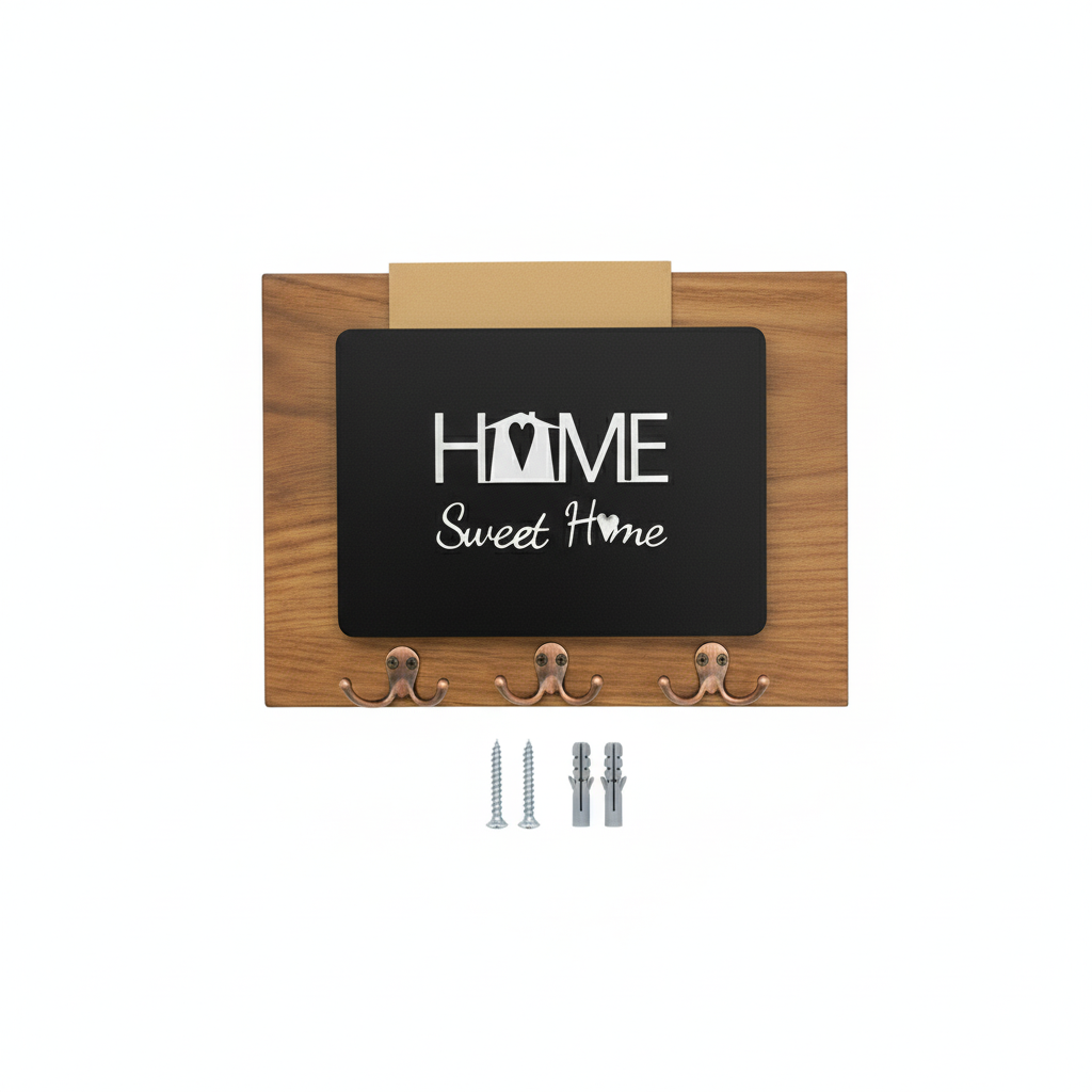 حامل مفاتيح حائطي "Home Sweet Home" خشب ومعدن - منظم مدخل أنيق - الصورة 5