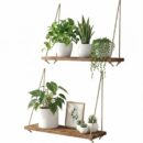 طقم 2 رف حائط خشبي معلق بحبال — تصميم ريفي بسيط للصالون والمدخل