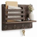 منظم مدخل خشبي كبير متعدد الاستخدامات - رف + علاقات مفاتيح + جيب للأوراق