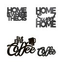 طقم 4 لوحات ديكور "Home & Coffee" خشب وأكريليك — ديكور حائط لمحبي القهوة